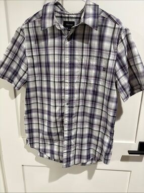 Marmot Men’s Short Sleeve Plaid Button-Up — White & Purple